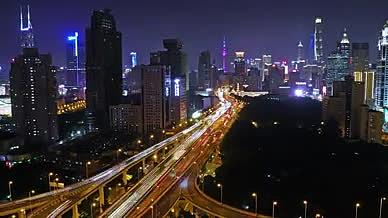 夜上海城市车流夜景大气航拍视频的预览图
